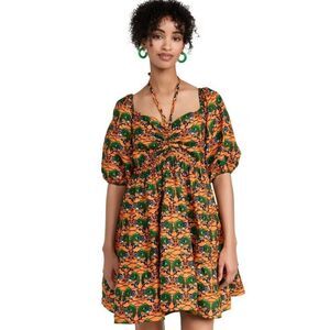 NWT Elisamama Ara Dress Medium Orange Fish Print Ankara Puff Sleeve Tiered